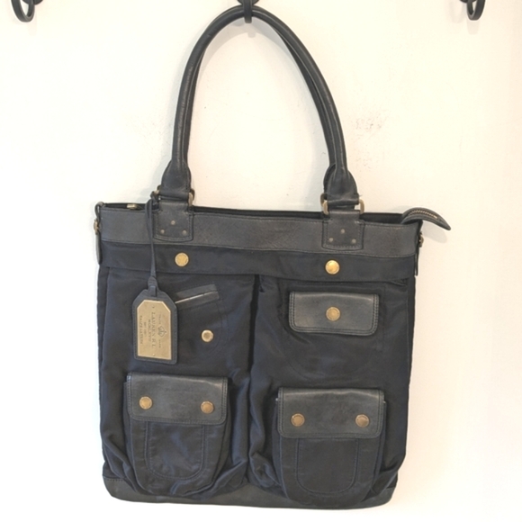 Lauren Ralph Lauren Black Nylon Leather Trim Tote Bag - Picture 1 of 13